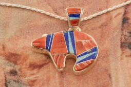 Calvin Begay Genuine Spiny Oyster Shell Sterling Silver Bear Pendant